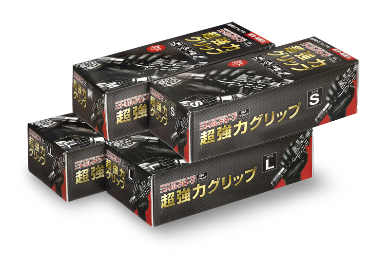 【超強力グリップ】菱形エンボスで厚手のニトリル手袋ブラック　