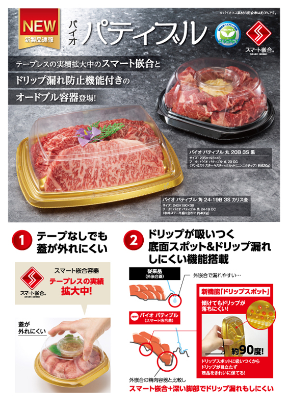 精肉商品のドリップ漏れ抑制機能付きのオードブル容器【バイオ パティブル】