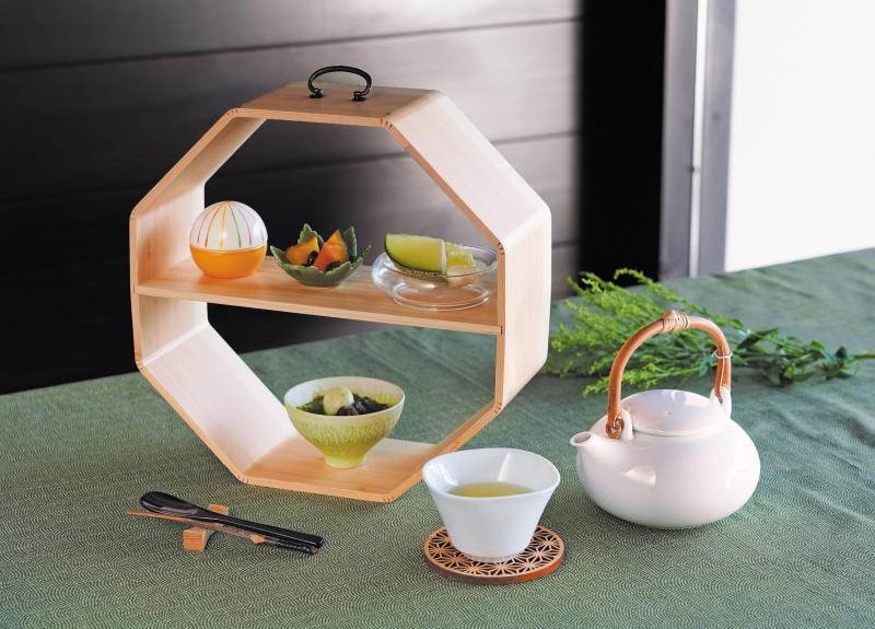 ひのき・曲げ八角手提料理棚